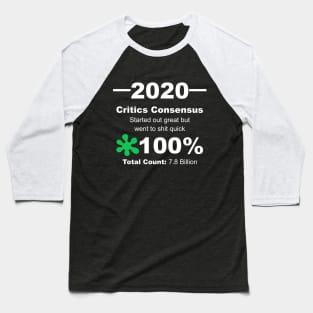 Humorous 2020 Review Rotten Tomatoes Score From World Population White Lettering Baseball T-Shirt